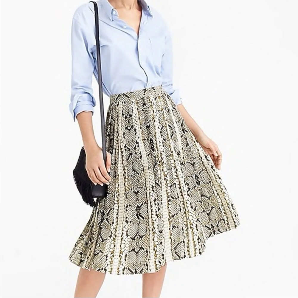 J. Crew Snakeskin Python Pleated A-Line Midi Slip… - image 1